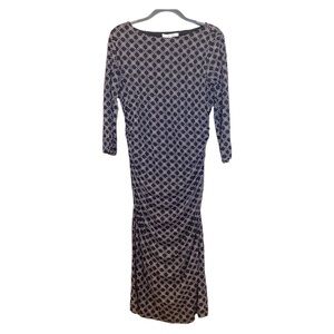 BODEN Dress Boatneck Ruched Honeycomb Pattern Navy Blue Size 12L 12 Long